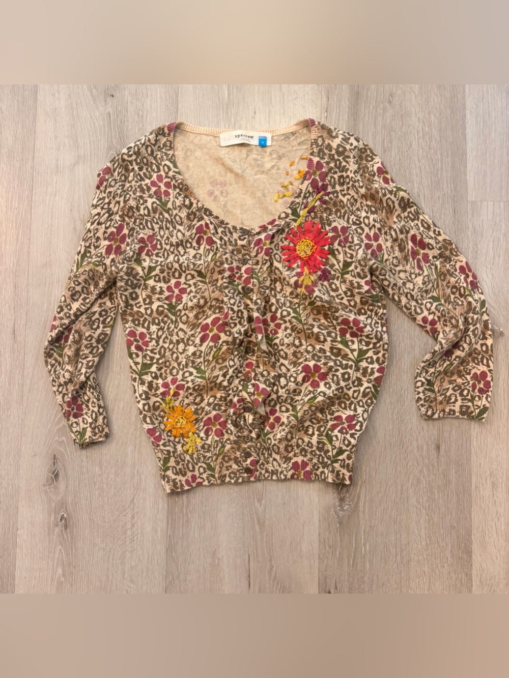 Vintage Anthropologie Sparrow Purrfect Posy Cardigan Sweater Small
